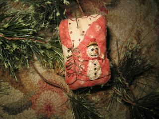 Primitive Tiny Sampler Pillow The Snowman Early Worn Quilt Folk Art Christmas