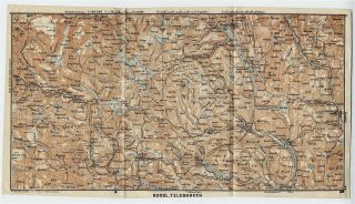 1909 Antique Map Of Northern Telemark / Norway
