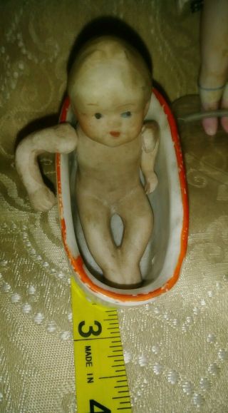 Rare Antique Bisque Tub Baby Doll Japan Frozen Dollhouse Miniature Blonde Htf