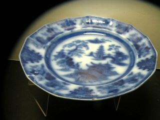 B 8 ANTIQUE C1840 W.  ADAMS & CO FLOW BLUE TONQUIN IRONSTONE CABINET DINNER PLATE 3