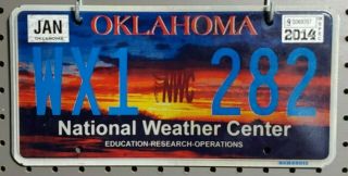 Oklahoma " National Weather Center " License Plate (very Rare State Issued Plate)
