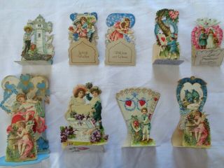 9 Antique Victorian German Stand - Up Fold - Out Die Cut Valentine Card Vgc
