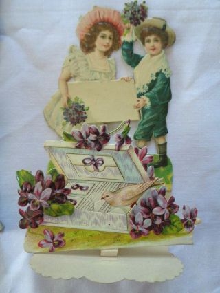 9 Antique Victorian German Stand - Up Fold - out Die Cut Valentine Card VGC 3