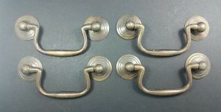 4 Antique Brass Swan Neck Bails Cabinet Drawer Pull Handles W Screws 3 " Cntr H39