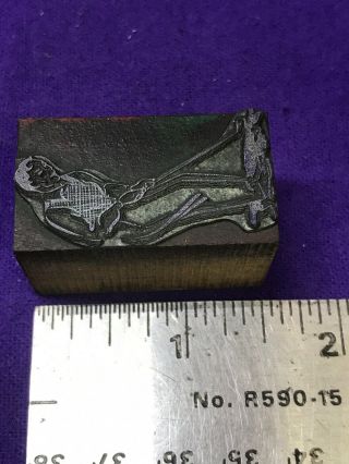 GOLFER - ANTIQUE - printers Block - Engraved Metal On Wood Block 2