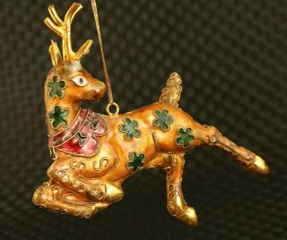 Unique Old Cloisonne Hand Painting Sika Deer Statue Pendant Netsuke Fine Gift