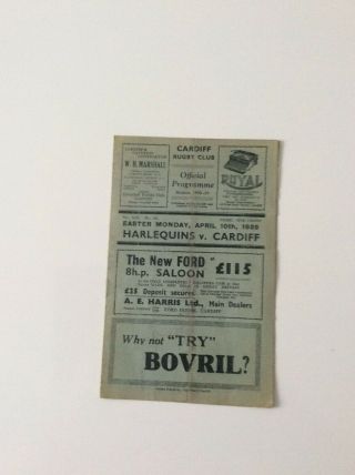 Cardiff V Harlequins 10.  04.  1939 Rare Item