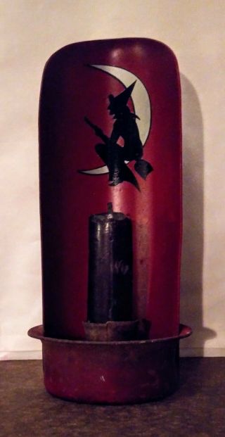 Rare Antique Vintage Halloween Witch Moon Metal Candle Holder Early 1900 