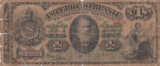 1 Mil Reis Vg - Poor Banknote From Brasilian Empire 1869 Pick - A255 Rare