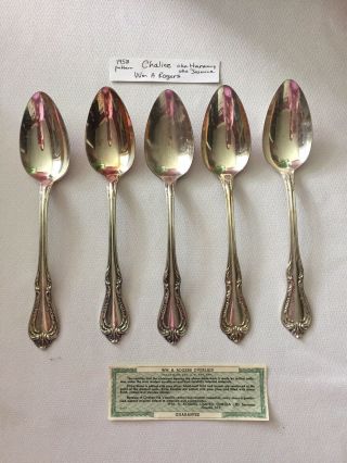 Oneida Wm A.  Rogers Silver Plate Chalice Harmony Jasmine 5 Large Soup Spoons