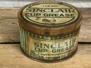 Rare Vtg 20s Sinclair Refinery Cup Grease 1 Lb Metal Can Oil Gas Station Sign