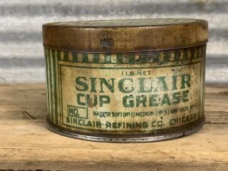 Rare Vtg 20s Sinclair Refinery Cup Grease 1 LB Metal Can Oil Gas Station Sign 2