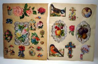 B40 - Scraps & Cards - 4 Pages,  8 Sides From A Victorian Album Antique Scrapbook