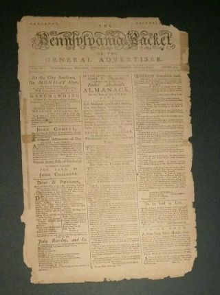 Antique Newspaper 1782 Pennsylvania Packet Interesting Items