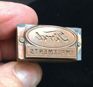 Antique 1930s 1940s Ford Tractor Implements Advertising Print Block Copper Logo
