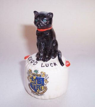 Vintage Antique Lucky Black Cat Willow Art Crested Ware China Bournemouth Crest
