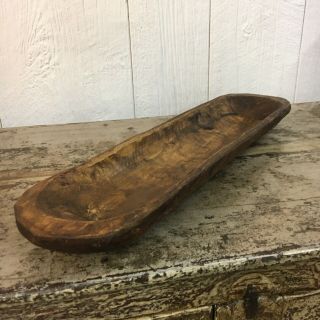 Primitive Carved Wooden Dough Bowl Trencher Long Skinny 19” X 5”