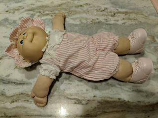 Vintage 1983 Cabbage Patch Doll In Pink Stripe Outfit.