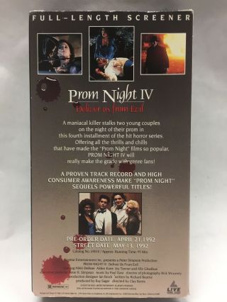 PROM NIGHT IV [VHS] Deliver Us From Evil (Horror,  Slasher) OOP Rare HTF 2