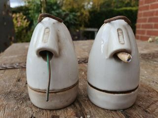 2 Vintage Ceramic / Porcelain Loblite Bulb Holders