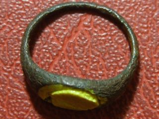 Old Antique Bronze Roman Ring With Paste Stone Inlay To Identify