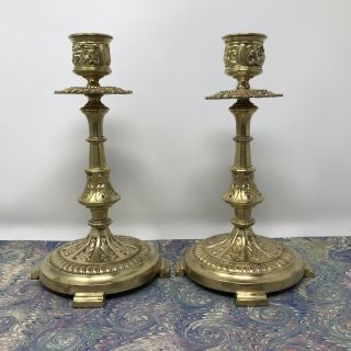 Stunning Antique Solid Cast Brass Ornate Candle Stick Holders