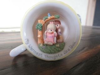 Precious Moments Rare Tiny 2 " Tea Cup With Figurine Inside Cup.  Girl On Swing