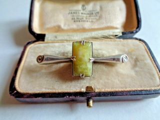 Antique Vintage Silver & Rare Iona Green Marble Agate Celtic Brooch