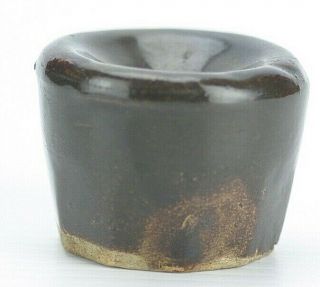 Antique Stoneware Glazed Pottery Brown Inkwell Pot 19th Century