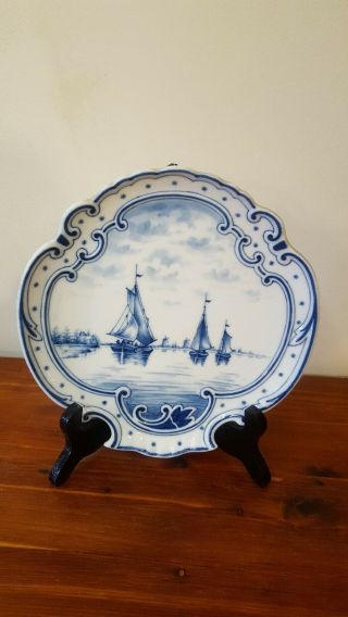Antique Germany Blue &white Porcelain Wall Plate Sailboats