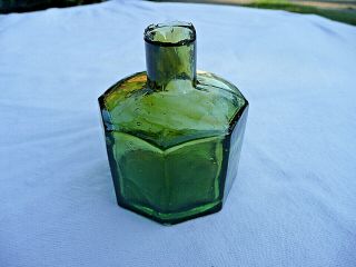 Rare Olive Green Large Octagonal Ink Bottle