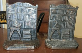Pair Antique Library Books Bookends Patinated Cast Iron American