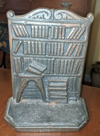 Pair Antique Library Books Bookends Patinated Cast Iron American 2
