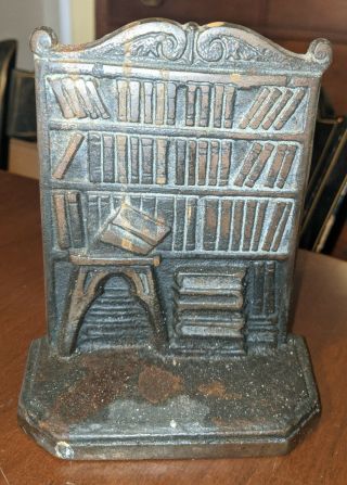 Pair Antique Library Books Bookends Patinated Cast Iron American 3