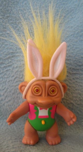 Vintage Easter Bunny Eyes Light Up Troll Doll 4 " Figure Yellow Hair