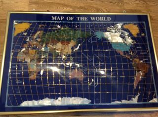 SEMI PRECIOUS STONES,  RARE MINERALS ' MAP OF THE WORLD ' IN FRAME: READY TO HANG 2