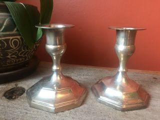 Vintage Silver Plated Candlesticks Candle Holder Made In India 3 1/2 " Set Of 2