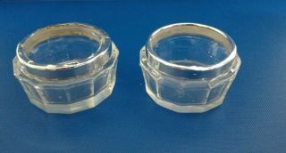 2 Glass Salt Cellars With Solid Silver Rim - London 1928