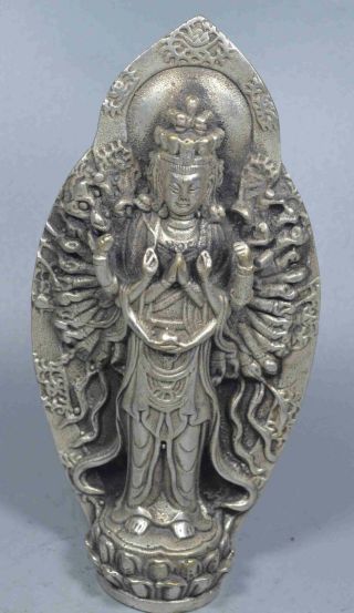 Tibet Handwork Collectable Miao Silver Carve Buddhism Buddha Auspicious Statue