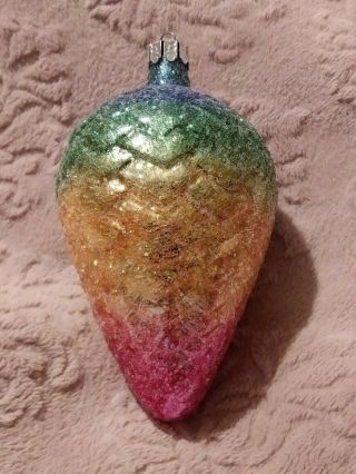 Rare 91 - 105 - 1 Christopher Radko Rainbow Cone Blwn Glass Christmas Ornament 5.  25 "