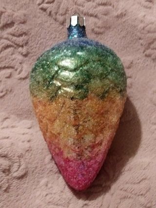 Rare 91 - 105 - 1 Christopher Radko Rainbow Cone Blwn Glass Christmas Ornament 5.  25 