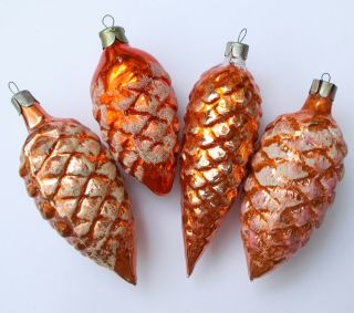 4 Antique Vintage Ussr Glass Russian Christmas Tree Ornament Decoration Pinecone