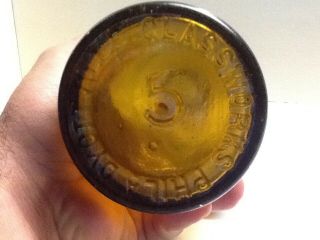 Antique Golden Amber Dyottville Glass 3 Piece Mold Whiskey Bottle. 2