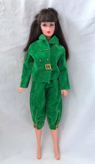 Vintage Barbie Doll Clone Kelly Green Velvet Gold Buckles Jacket Capri Culottes