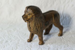 Antique C.  1900 Cast Iron Figural Lion Still Bank Paint