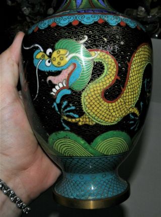 Antique Chinese Cloisonne Enamel 5 Toe Dragon Vase 10.  5 " China