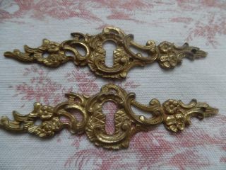 Pretty Vintage French Gilt Brass Escutcheons - Keyholes