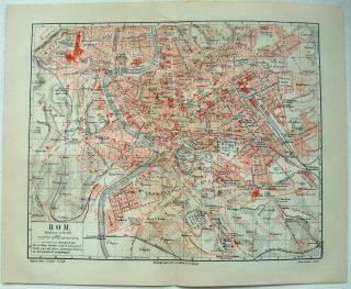 1909 City Map Of Rome,  Italy By Meyers.  Antique