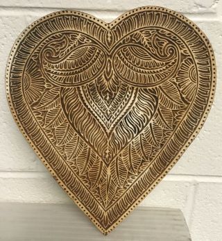 Intricate Old Americana Tramp Art Folk Art Carved Wood Panel Heart Valentine