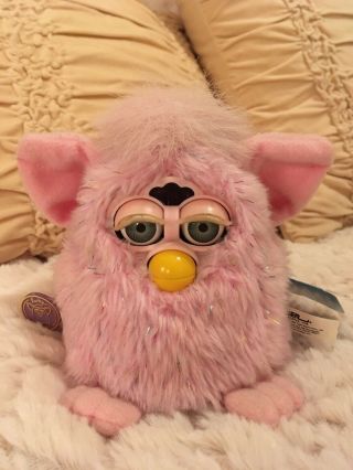 Rare Pink Shiny Crystal Glitter Fur Furby Baby 1999